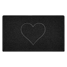 Nicoman Heart Shape Embossed Entrance Door Mat Non Slip Dirt Trapper PVC Spaghetti Mat with Rubber Base, Jet Washable Quick Drying Doormat Indoor or Outdoor - (Medium, Black, 75 x 44cm)