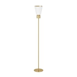 Eglo Floor lamp Aglientina, Minimalist Standing Light, uplighter Made of Brushed Brass Metal and White Fabric, Textile Living Room Lighting, up Light floorlamp with E27 Socket