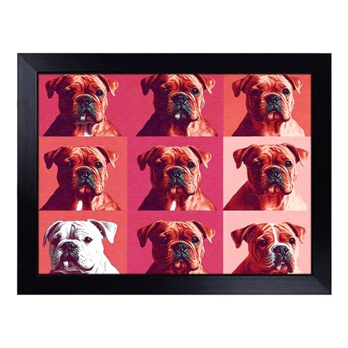 Lap Tray with Bean Bag Cushion, British Bulldog Pattern - Handmade in the UK, Raised Wooden Edge, Padded Cushion, Heat-Resistant Wipe-Clean Surface, for Meals, Laptops and Crafts