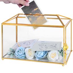 Ripprovt Glass Wedding Card Box with Slot, 12.6x5.9x9 inches Large Gold Card Boxes for Wedding Reception, Bridal/Baby Shower, Graduation, Party Centerpiece Decorative Box