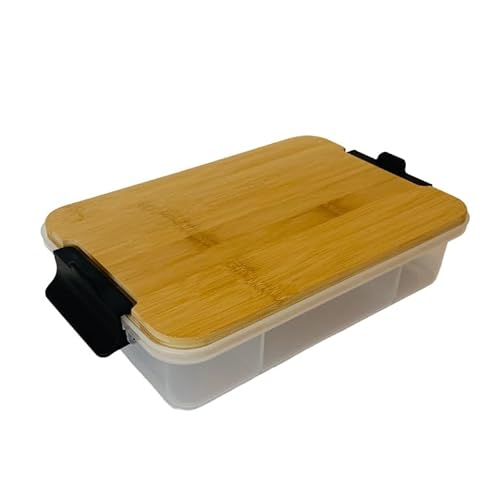 Farberware Snackle Box Bamboo Board and Box, Multi-Purpose Portable Snack Box with 7 Snack Dividers, Rectangle Chopping Board Lid and Black Locking Handles, BPA Free, 20 x 33cm