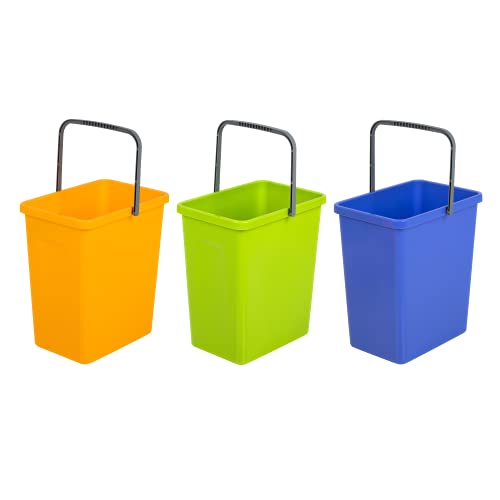 BranQ - Home essential Universal set of 3 baskets for waste separation with practical handle made BPA material, yellow/green/blue, 17.5 x 26 x 29 cm (L x W x H)