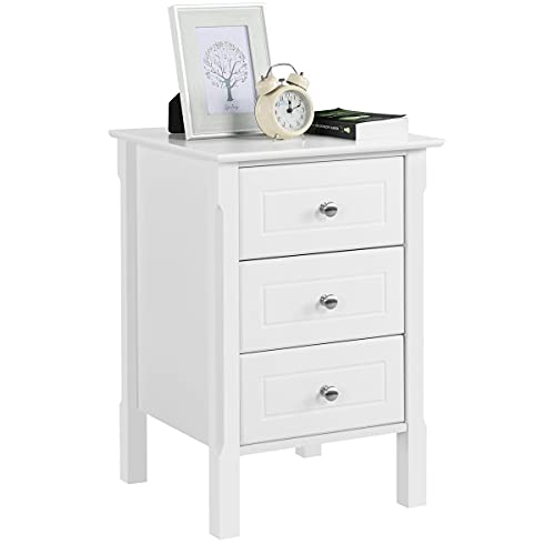 Yaheetech Bedside Table, Wooden Nightstand with 3 Storage Drawers, Sturdy Modern Cabinet for Bedroom Living Room Hallway, 40x40x60cm, White