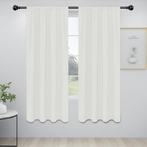 Easy-Going Rod Pocket Blackout Privacy Curtains for Bedroom, Room Darkening Window Curtains for Living Room, Thermal Insulated Noise Reduction Solid Window Drapes, 2 Panels(34x72 in, Ivory)