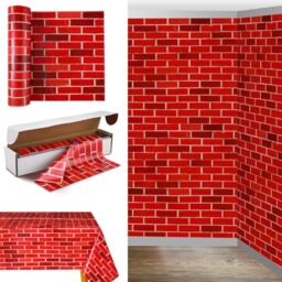 Oudain 54 Inch x 100 ft Red Brick Tablecloth Roll Wall Backdrop with Cutter Box Christmas Plastic Red Brick Photography Background Wallpaper Birthday Party Decoration
