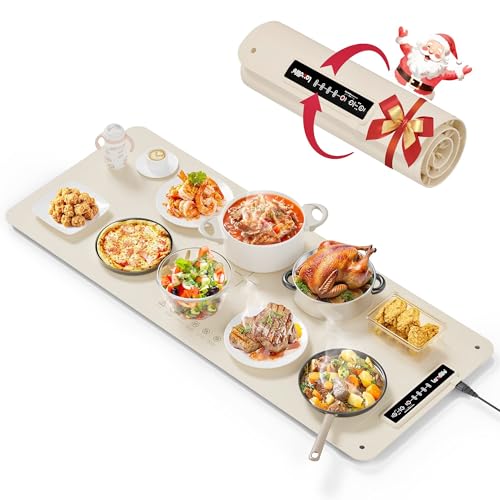Laudlife Warming Mat for Food, 91??40cm, Cream, Fast Heat, Child Lock - Includes heat-resistant pad. Perfect for chafing dishes, buffet & parties. Easy to clean & store. 4 Temperature Modes.