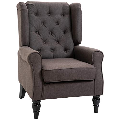HOMCOM Wingback Accent Chair Snow Flannel Armchair High Back Brown