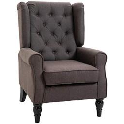 HOMCOM Wingback Accent Chair Snow Flannel Armchair High Back Brown