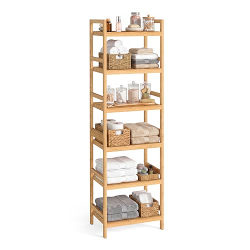 SONGMICS Bamboo Storage Shelf, Shelving Unit, for Hallway, Bathroom, Living Room, Balcony, Kitchen, 30 x 43 x 173 cm, 6 Tier, Natural Beige BCB076YL01