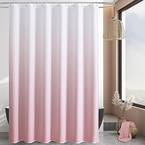 MitoVilla Extra Long Shower Curtain 72 x 84, Pink Ombre 84 inch XL Fabric Shower Curtains for Modern Luxury Bathroom Decor, Weave Textured 180GSM Weighted Shower Curtain 84 inch