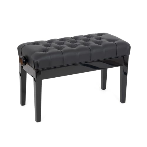 Musisca HY502 adjustable concert piano stool in black gloss with black, capitone style, faux leather upholstery
