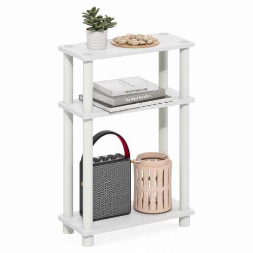Furinno TURN-N-TUBE Narrow Side Table, 3-Tier Rectangular Modern End Table with Storage Shelf, Slim Toolless Assembly Nightstand, Night Stand, Bedside Table, for Living Room, Bedroom, White
