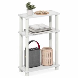 Furinno TURN-N-TUBE Narrow Side Table, 3-Tier Rectangular Modern End Table with Storage Shelf, Slim Toolless Assembly Nightstand, Night Stand, Bedside Table, for Living Room, Bedroom, White
