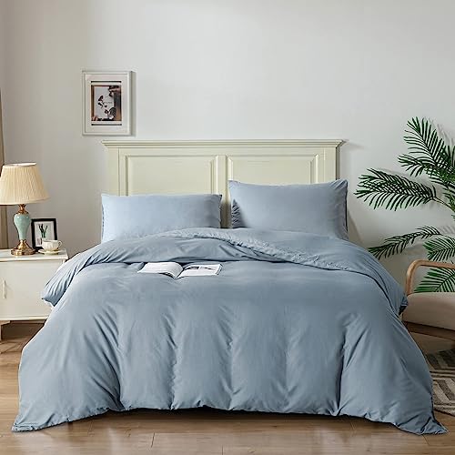 Good Nite Single Duvet Cover Set Bedding Quilt Cover Sets Single With Pillowcases Soft Microfiber Bed Cover Set Machine Washable (Blue Gray, Single 135x200cm)