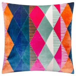 furn. Metro Harlequin Polyester Filled Cushion – Geometric Velvet Jacquard Decorative Pillow (Multicolour – 50x50cm)