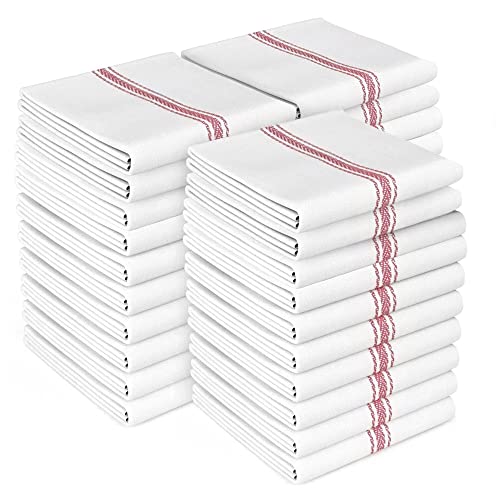 "Zeppoli Classic Dish Towels - 30 Pack - 14"" by 25"" - 100% Cotton Kitchen Towels - Reusable Bulk Cleaning Cloths - Red Hand Towels - Super Absorbent - Machine Washable"