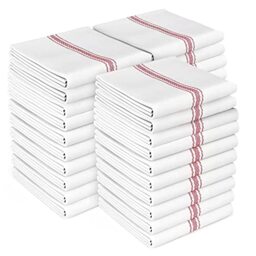 "Zeppoli Classic Dish Towels - 30 Pack - 14"" by 25"" - 100% Cotton Kitchen Towels - Reusable Bulk Cleaning Cloths - Red Hand Towels - Super Absorbent - Machine Washable"