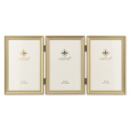 Lawrence Frames Antique Brass 4x6 Hinged Triple Picture Frame - Bead Border Design, Satin Gold