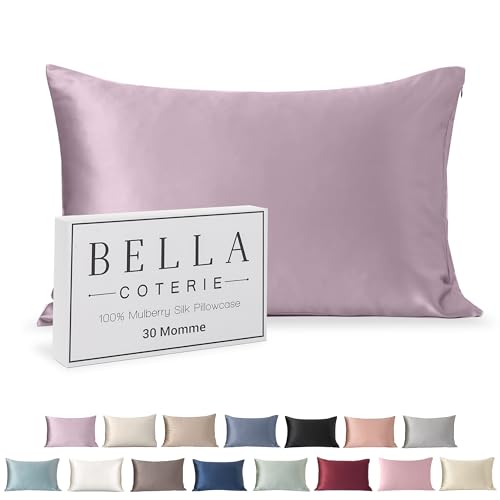 Bella Coterie - Luxury Silk Pillowcase for Hair and Skin - Standard Size - 30 Momme - 100% Pure 6A Mulberry Silk - Super Soft - Perfectly Plush - Zipper Closure [Lilac]