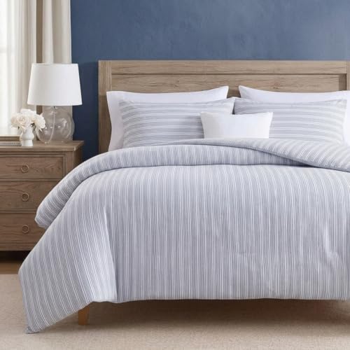 Nautica- King Duvet Cover, Cotton Reversible Bedding with Button Closure, Casual Home D??cor for All Seasons (Beaux Stripe Blue, King)