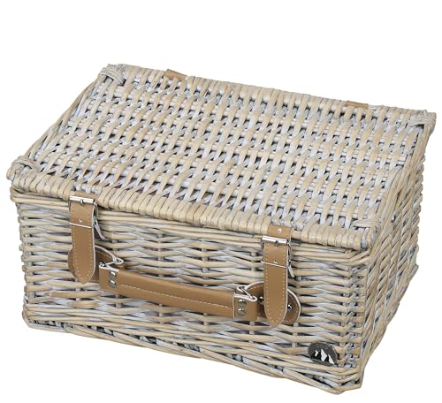 cilio Torino 2 Person Wicker Picnic Basket, Grey - Picnic set for 2 people fully equipped with cutlery, plates, glasses, wicker, portable