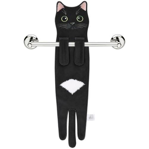 PAT JUUMG Black Cat Hand Towels for Bathroom Kitchen, Cute Home Decorative Decor Hanging Face Towels, Super Absorbent Soft, Cat Lovers Gifts for Housewarming Christmas Mothers Day Birthday