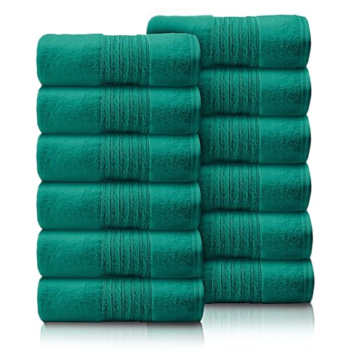 GC GAVENO CAVAILIA 12 Pack Face Towels Set (30x30 CM) - Cotton Face Cloths - Quick Drying & Highly Absorbent Fingertip Towel Washcloth For Bathroom, Spa, Gym Towels - Aqua