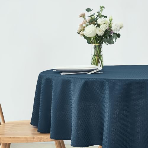 maxmill Round Weaved Texture Design Tablecloth Spill-Proof Wrinkle Free Soft Washable Table Cloth for Circular Table Cover, for Dining Room Buffet Banquet Parties Holiday Dinner, 70 Inch Navy Blue