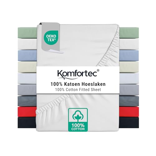 Komfortec Double Fitted Sheet 100% Cotton, 11 inch (30 cm) Deep Pocket - White
