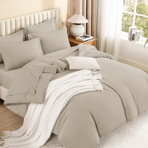 Litanika Full Oatmeal Solid Bedding Bed in Bag - Dark Oatmeal Fluffy Lightweight Soft Warm Down Alternative All Season Bedding Set