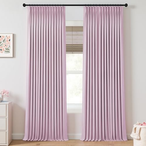 Mrs.Naturall Pink Pinch Pleated Linen Blackout Curtains 42 by 96 for Dining Room