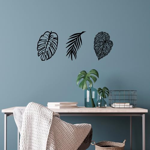 Stylish Black Decorative Metal Wall Accessory (3 Pieces) - 100% Metal, 1.5 mm Thick - Sizes: 21 x 32 cm, 23 x 33 cm, 24 x 33 cm - Perfect for Home Decor