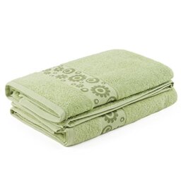 Go West Floral Jacquard Bath Towels – Light Green, Pack of 2, Extra Large 70x150 cm, 500 GSM Combed Cotton, Soft & Highly Absorbent