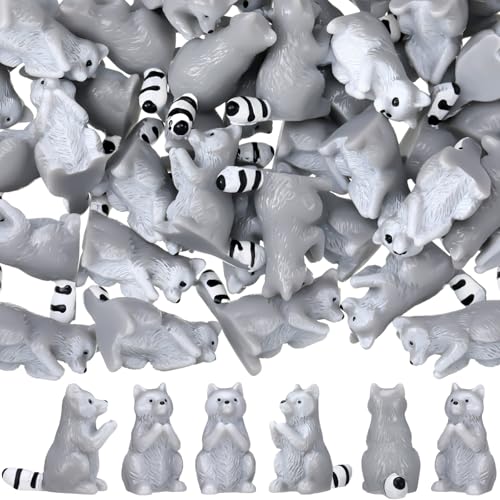 Seenelling 50 Pcs Mini Raccoon Figurine Bulk Resin Miniature Tiny Animals Figures Small Little Cute Raccoon Home Decor for Cabin Lodge Rustic Cake Toppers Desktop Home Decor(Stand)