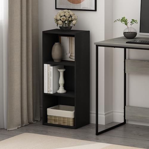 Furinno LUDER Book Shelf, 3-Cube Bookcase, Bookshelf, Open Storage Shelf, 23.6cm x 30.5cm x 80cm, for Home Office, Living Room, Darkwood