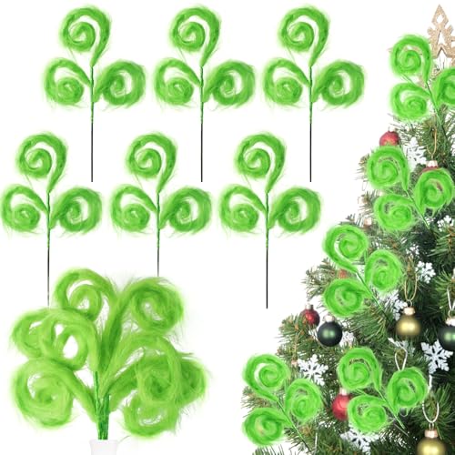 Vloso 6 Pcs Green Furry Christmas Tree Topper, 17 Inch Christmas Tree Picks