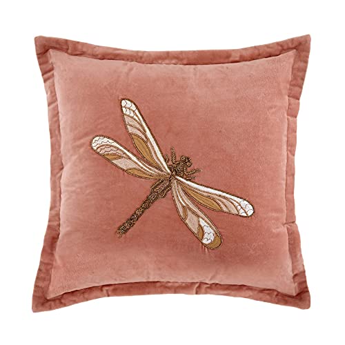 Voyage Maison Aria Feather Filled Cushion – Embroidered Velvet Soft Luxury Oxford Border Designer Décor (Pink - 50x50cm)