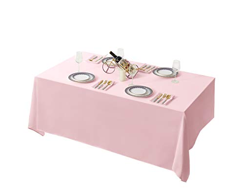 Surmente 90x132 Inch Tablecloth for 6 Foot Rectangle Tables - Dining Table Cover Protector, Reusable Polyester Fabric, Pink Tablecloth Rectangle for Wedding, Banquets,Restaurant