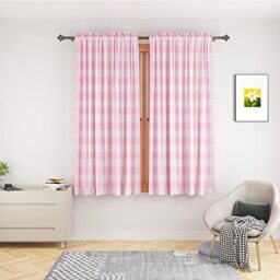 "UPOPO Buffalo Check Window Curtains 48 inches Long Living Room Bedroom Cotton Plaid Gingham Farmhouse Rustic Decor Curtains 2 Panels Rod Pocket Kitchen Basement Curtain Panels Pink White 52""x48"""
