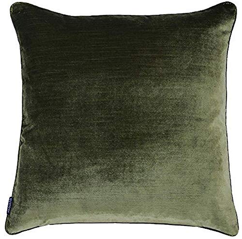 "Riva Paoletti Luxe Velvet Polyester Filled Cushion - Olive Green - Soft Velvet Feel Fabric - Reversible - Hidden Zip Closure - Machine Washable - 100% Polyester Case - 55 x 55cm (22"" x 22"" inches)"