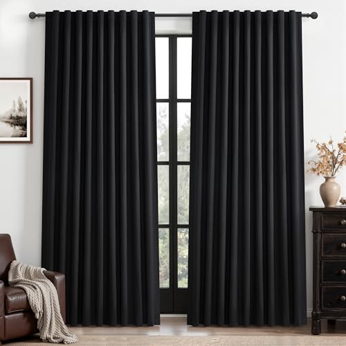 "Black Out Curtains 60 Inches Extra Wide Luxury Linen Curtains 96 Inch Length for Living Room, Pleated Farmhouse Bedroom Thermal Heavy Drapes for Winter Thick Large Window 60""W x 96""L 2 Panels"
