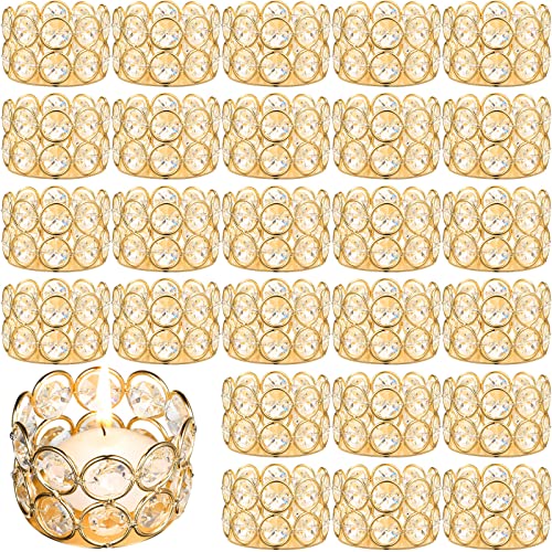 30 Pieces Crystal Tealight Candle Holders Votive Candle Holder Stand Diamonds for Home Decoration Wedding Dinning Table Centerpieces, Thanksgiving Christmas Birthday Gifts Party Favors(Gold)