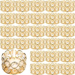 30 Pieces Crystal Tealight Candle Holders Votive Candle Holder Stand Diamonds for Home Decoration Wedding Dinning Table Centerpieces, Thanksgiving Christmas Birthday Gifts Party Favors(Gold)