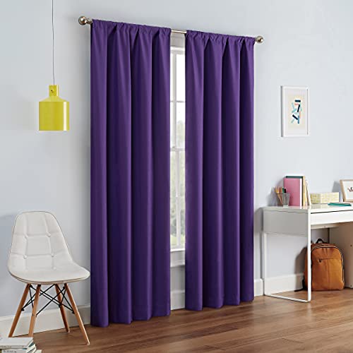 "Eclipse Kendall Modern Blackout Thermal Rod Pocket Window Curtain for Bedroom or Living Room (1 Panel), 42"" W x 84"" L, Purple"