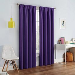 "Eclipse Kendall Modern Blackout Thermal Rod Pocket Window Curtain for Bedroom or Living Room (1 Panel), 42"" W x 84"" L, Purple"