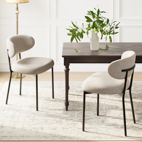 MALOL Dining Chairs, Chairs for Dining Room with Metal Legs & Curved Backrest & Thick Cushion, Upholstered Kitchen Chair with Anti-Slip Pads, Camel