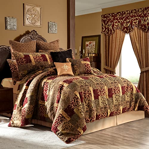 Loom and Mill Ultra Soft Bedding with Euro Shams, Bedskirt, Filled Decorative Pillow for Home Bedroom, Chenille, Red Gold, King