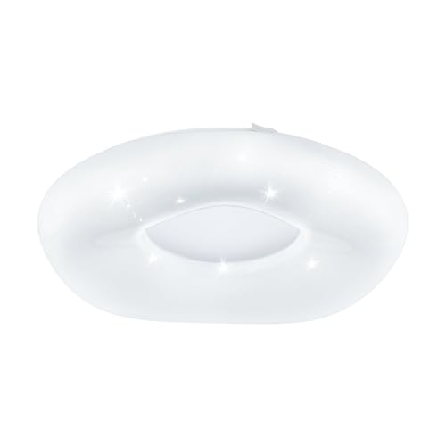 Eglo LED Ceiling Light Zamudilo, 1-Flame Ceiling lamp with Crystal Effect, Steel, Plastic, White, matt Nickel, Remote Control, Colour Temperature Change (Warm–Cold), Night Light, dimmable, Ø 40 cm