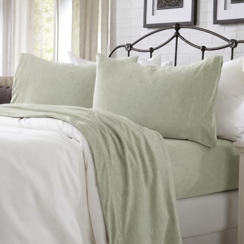 Great Bay Home Cotton Jersey Knit Queen Sheet Set - Ultra-Soft, Stretchy, Heathered Melange Eucalyptus Bed Sheets - Cozy, Soft T-Shirt Sheet & Pillowcase Set