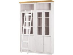 Anita Wall Unit J with 2 Bookcases, 4 Glass Doors, 4 Wooden Doors, and 1 Ladder in White Honey, 148 x 34 x 223 cm (W x D x H)